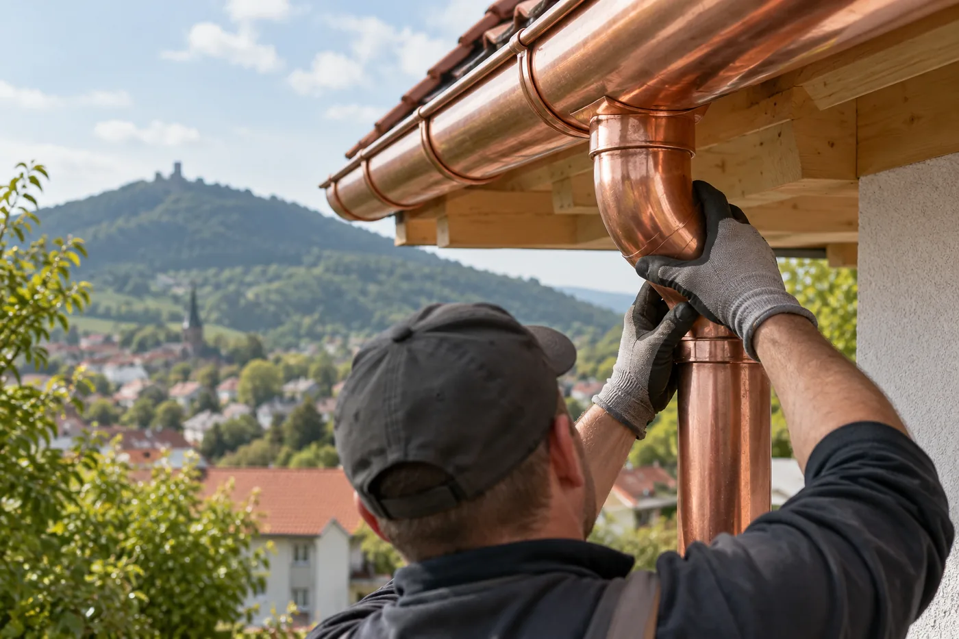 Dachrinne und Fallrohr aus Kupfer