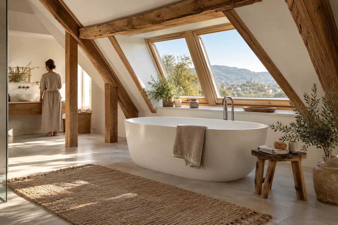 Dachgeschossbad mit freistehender Wanne