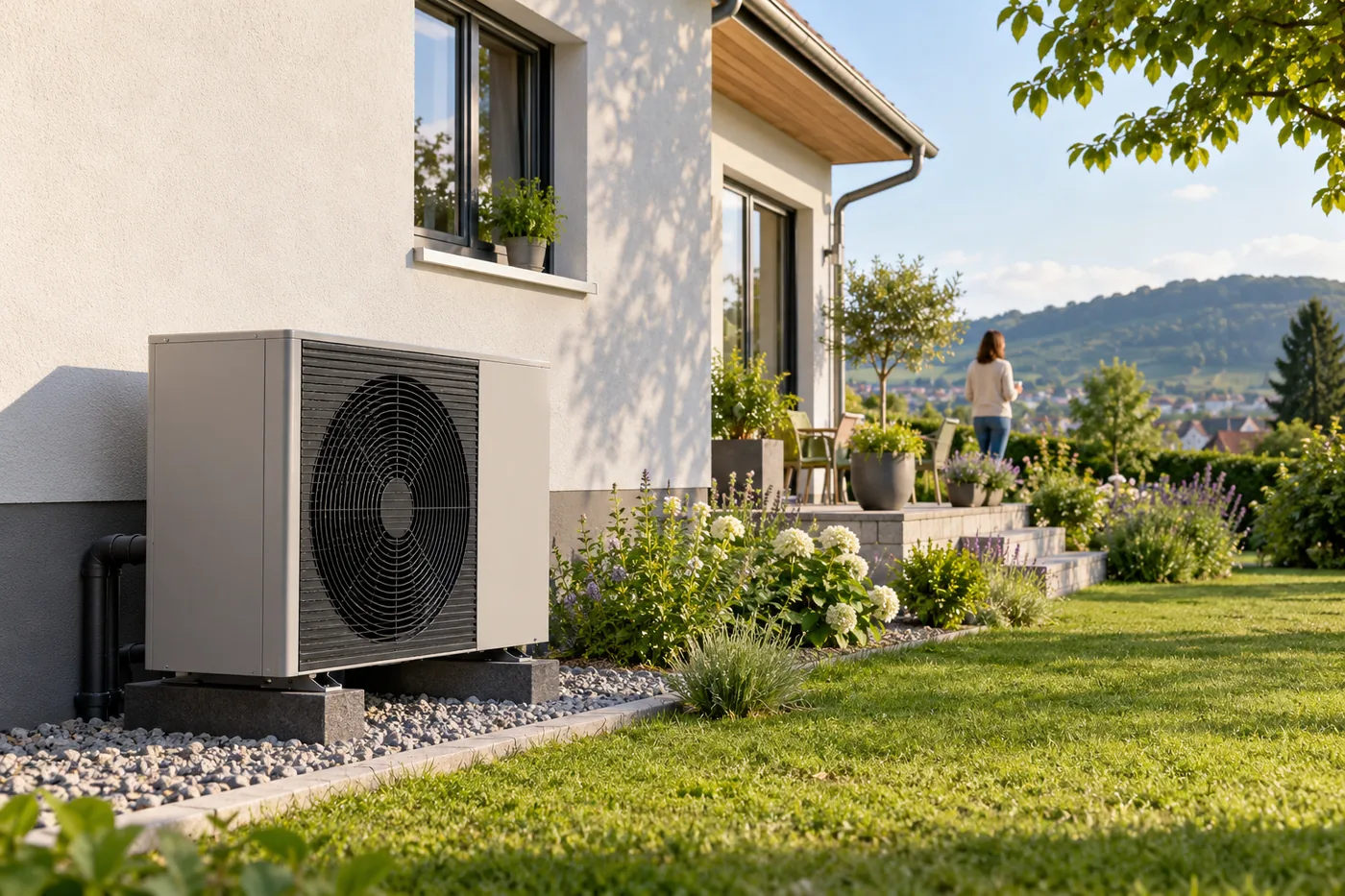 Wärmepumpe an einem sanierten Haus aus den 60ern